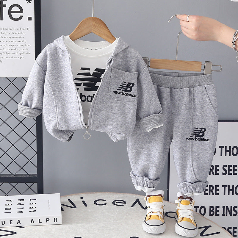 Boys' stylish outfit: 2-piece children's zip-up shirt, handsome spring and autumn wear for 1-5 year old toddlers, letter-printed flat-shoulder three-piece set