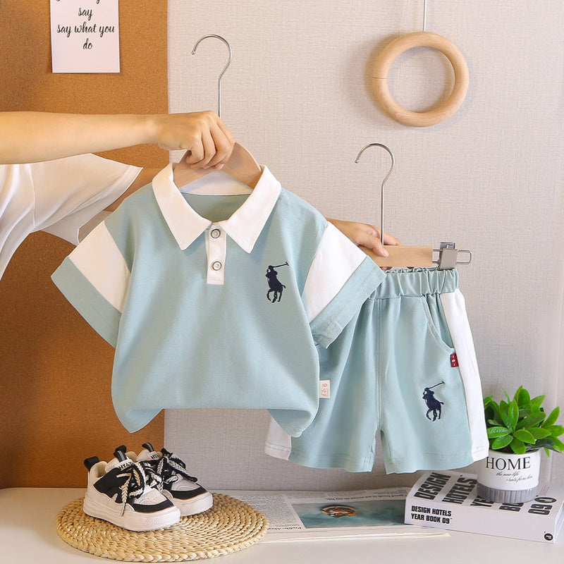 Boys' Outfit 2026 New Summer Style for Young Boys, Turn-down Collar Short Sleeve, Stylish Cool, Thin and Trendy