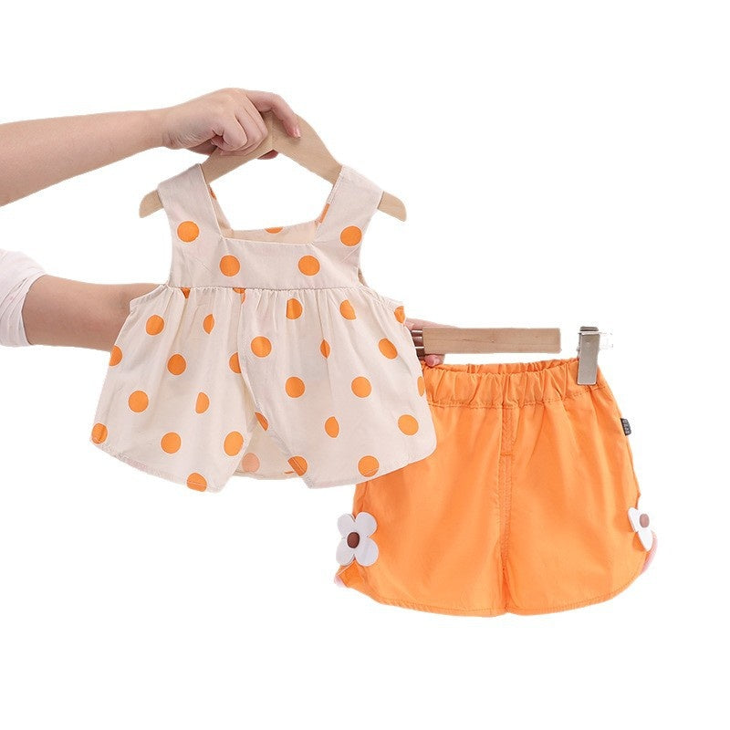 Baby girl summer outfit, stylish fashionable two-piece set for one-year-old girls, thin vest and shorts baby clothes