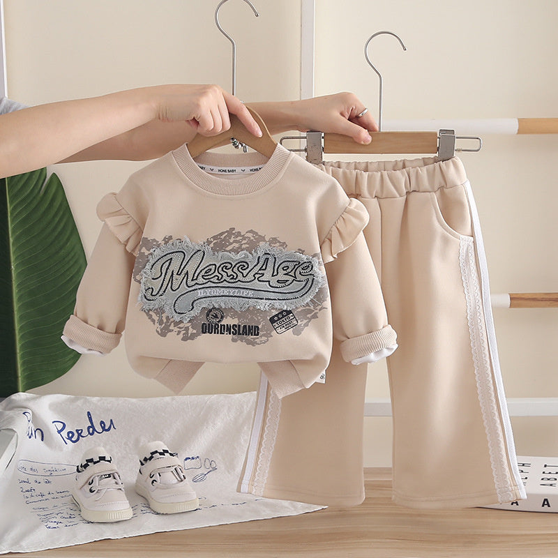 Outfit Korean Style Set 2026 New Model Girls' Letter Patch Sweatshirt Two-Piece Baby Girl Clothes Spring and Autumn Trend