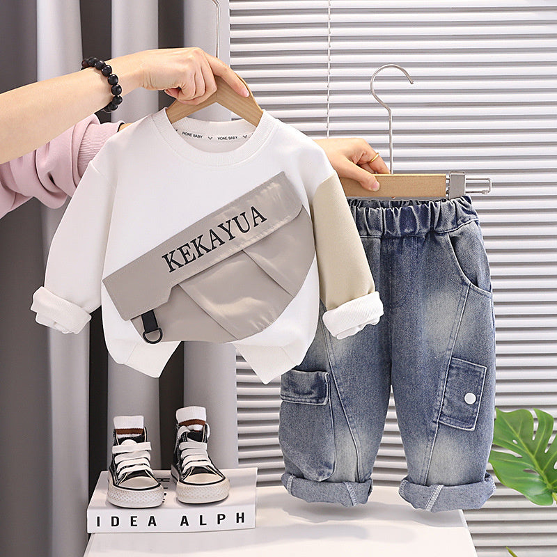 Boys' Spring and Autumn 2026 New Stylish Long Sleeve Sweatshirt Two-Piece Set for Baby Boys Trendy Children's Clothing Wholesale