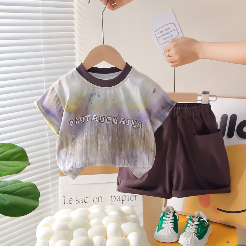 Boys' Outfit 2026 New Summer Tie-Dye Short-Sleeve Clothes for Cool Boys, Baby Street Style Children's Clothing