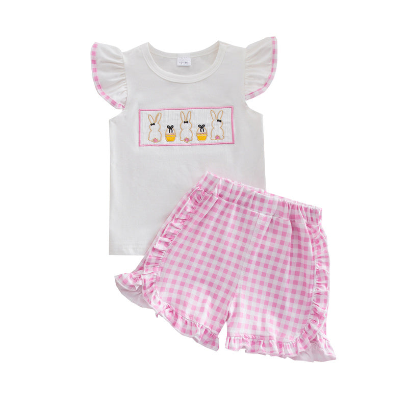 Amazon 2026 Summer Top and Lace Easter Embroidered Rabbit Short-Sleeve Shorts Set