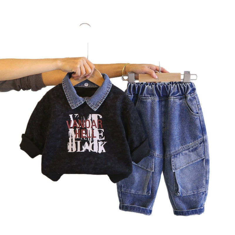 Boys' Outfit 2026 New Model Infant Children's Spring and Autumn Detachable Sweatshirt Two-Piece Set Stylish Clothes for Baby Boys