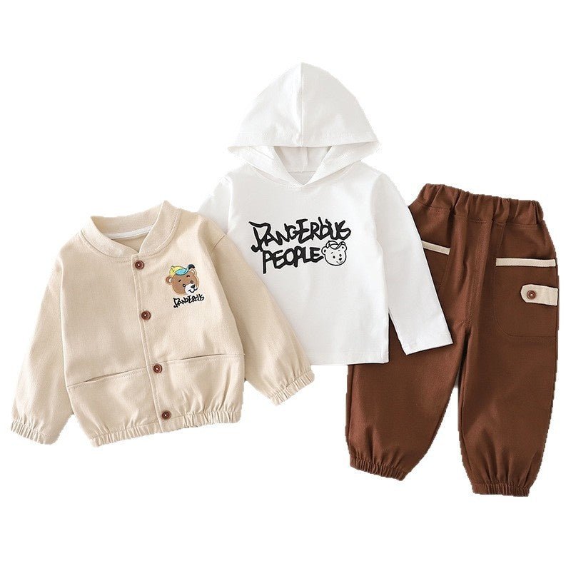 Children's Outfit Boys, Spring Clothing for 1-2-3 Year Olds, Toddler Autumn Outfit, Boy's Bear Hat Set, Baby Three-Piece Trendy Set