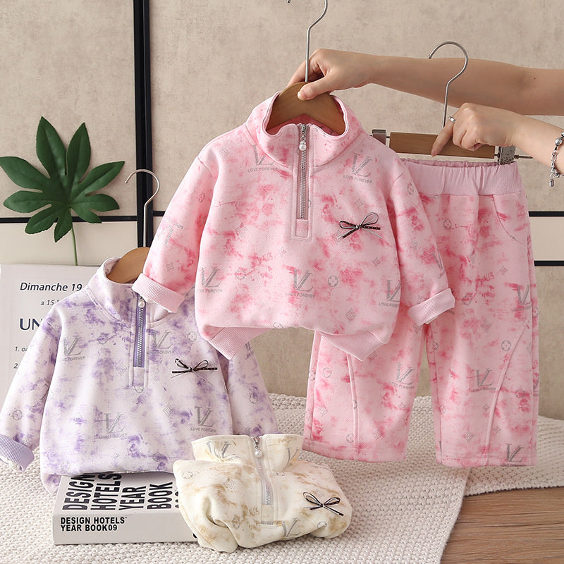 Girls' half-zip sweatshirt set, spring and autumn 2026 new style, fashionable children's casual two-piece outfit