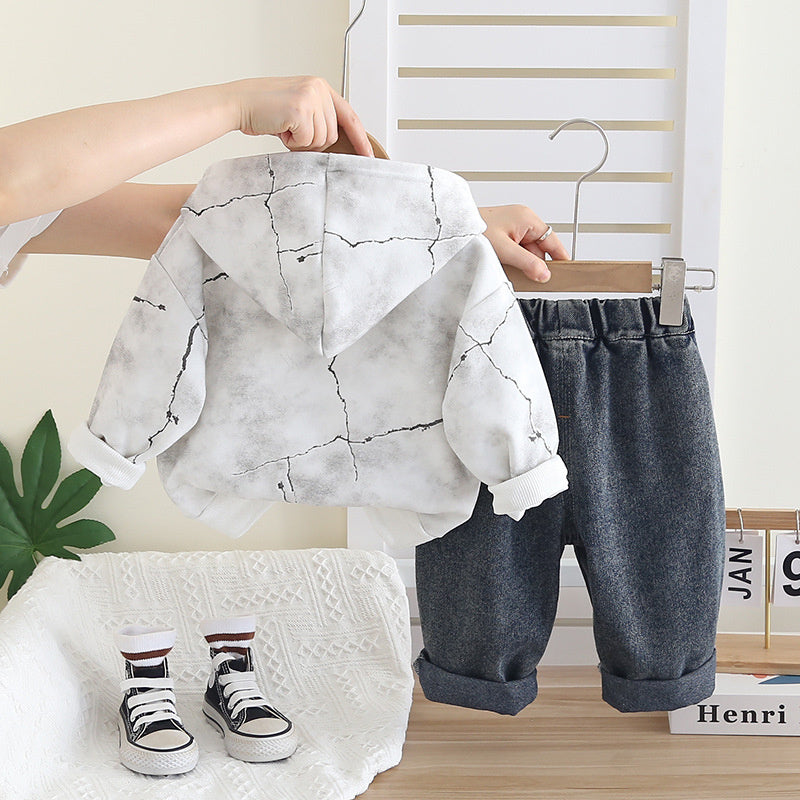 Boys' Casual Children's 2026 Stylish Baby Hooded Sweatshirt New Two-Piece Set for Spring and Autumn Outerwear