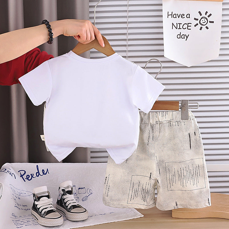 Boys' Outfit 2026 New Short-Sleeve Children's Clothing Baby Summer Bow Tie Vest Fake Three-Piece Trendy Set