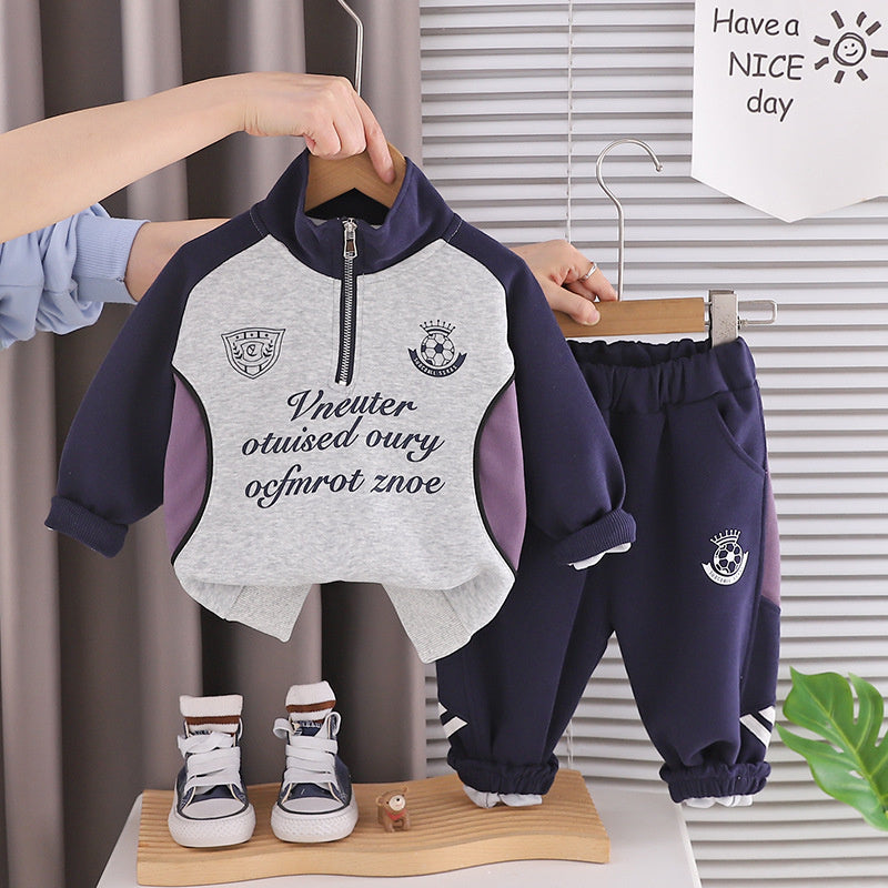 Boys' sweatshirt set spring and autumn 2026, new stylish children's half-zip long-sleeve clothing, Korean-style sportswear for toddlers