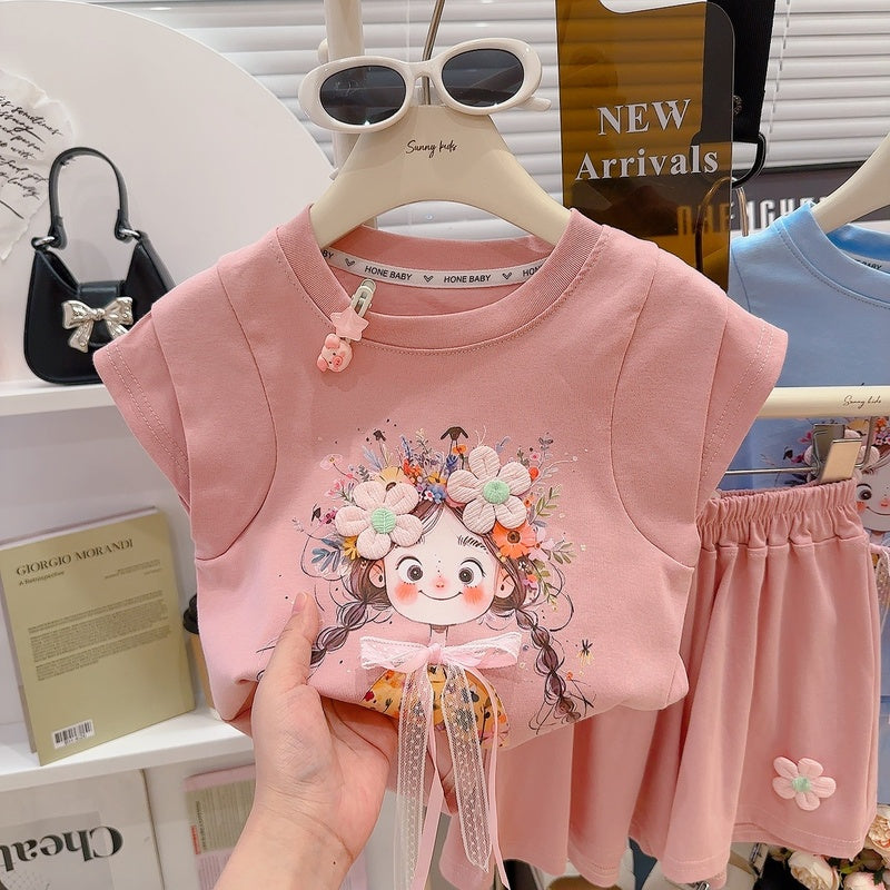 Southeast Asian girls' short-sleeve summer outfit, new stylish loose casual shorts for children, baby cross-border foreign trade