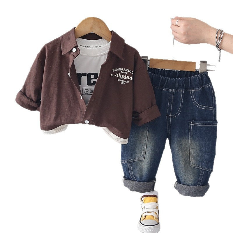 Baby boy outfit, boys' suit for ages 1-3, stylish toddler clothing, spring and autumn letter color block three-piece set