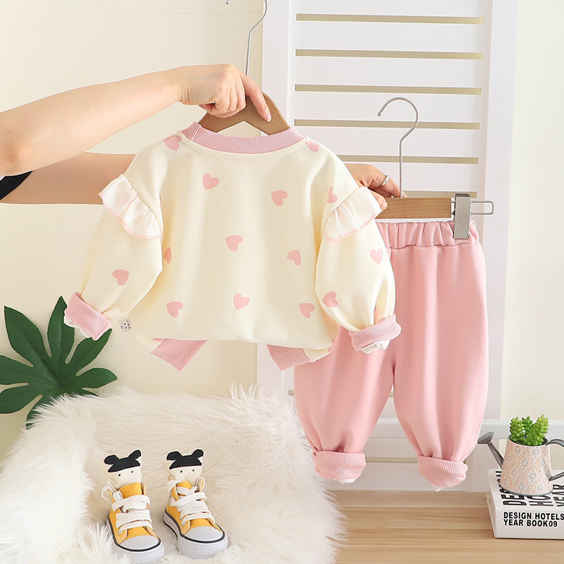 Girls' Outfit 2025 New Fashionable Spring and Stylish Children's Autumn Clothing Baby Girl Heart Two-Piece Set