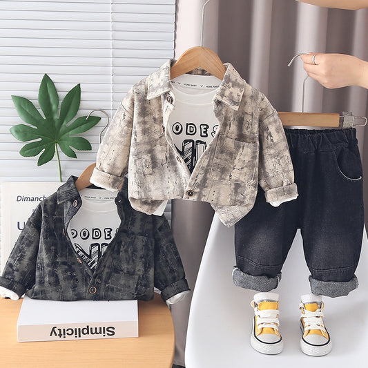 Boys' Outfit 2026 New Fashionable Baby Sports Cardigan Jacket Three-Piece Set Infant Children's Spring and Autumn Clothing