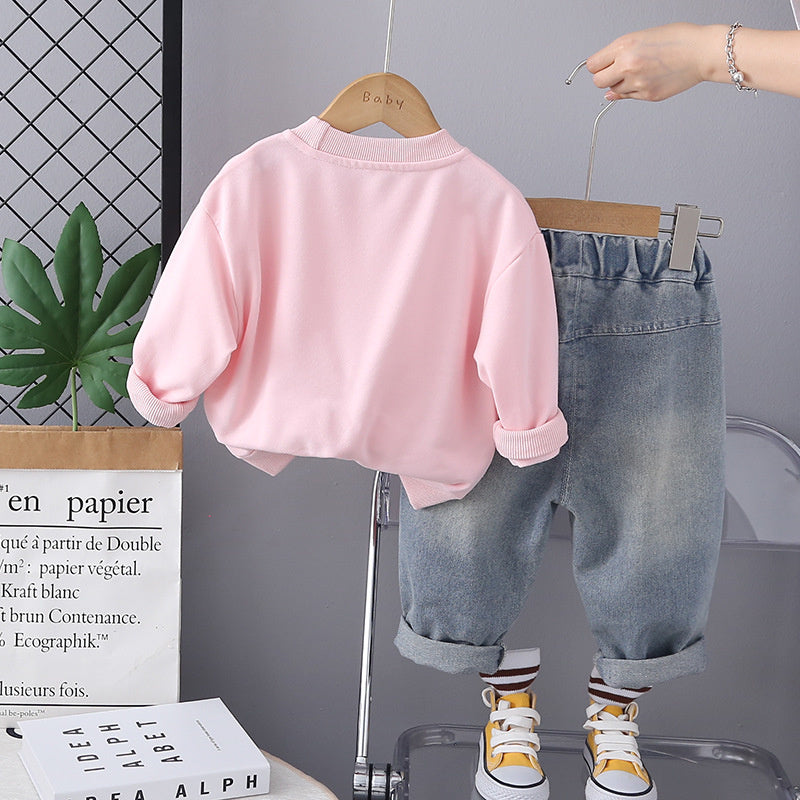 Girls' Outfit 2024 New Fashionable Baby Girl Spring and Autumn Sweet Bear Two-Piece Set Children's Sweatshirt