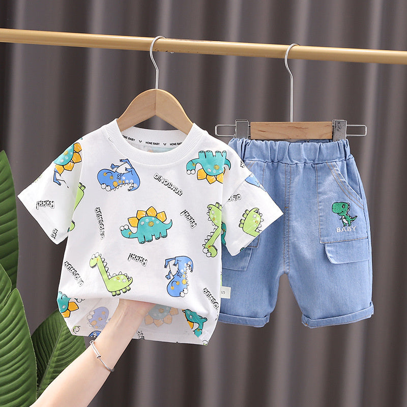 Stylish children's clothing boys 1-5, short-sleeved two-piece set, Korean style summer clothes for kids aged 3-4, trendy
