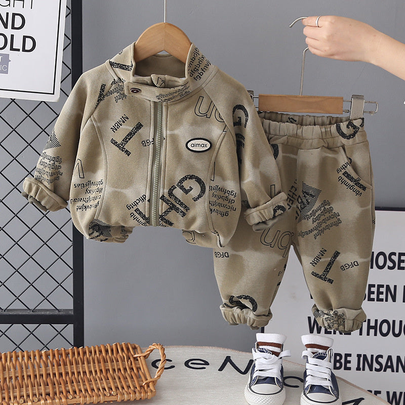 Boys' Outfit 2026 New Fashionable Baby Full-Print Zipper Long-Sleeve Two-Piece Set for Children in Spring and Autumn