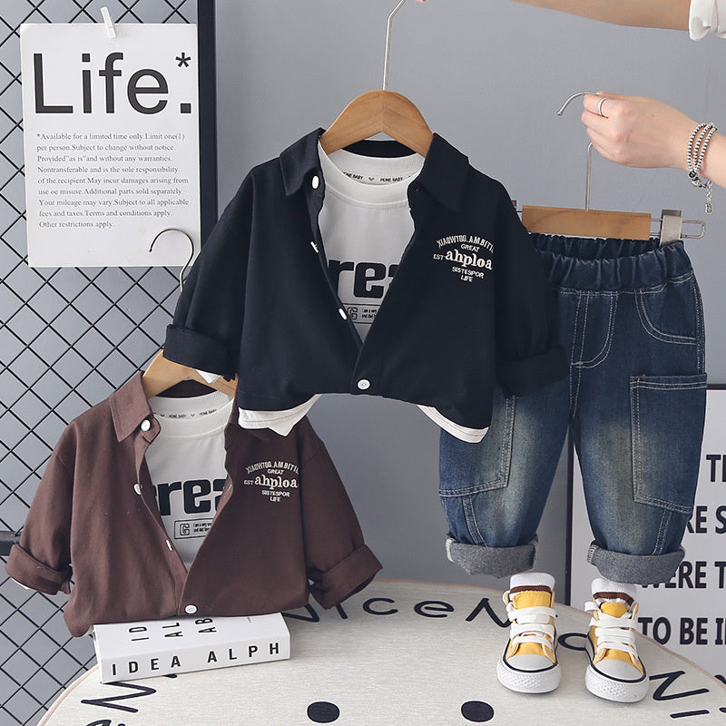 Baby boy outfit, boys' suit for ages 1-3, stylish toddler clothing, spring and autumn letter color block three-piece set