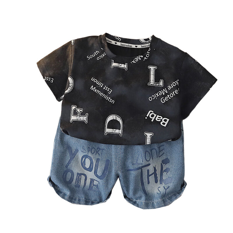 Boys' Short-Sleeve Set 2026 New Stylish Baby Summer Clothes Trendy Letter Print Round Neck Two-Piece Outfit