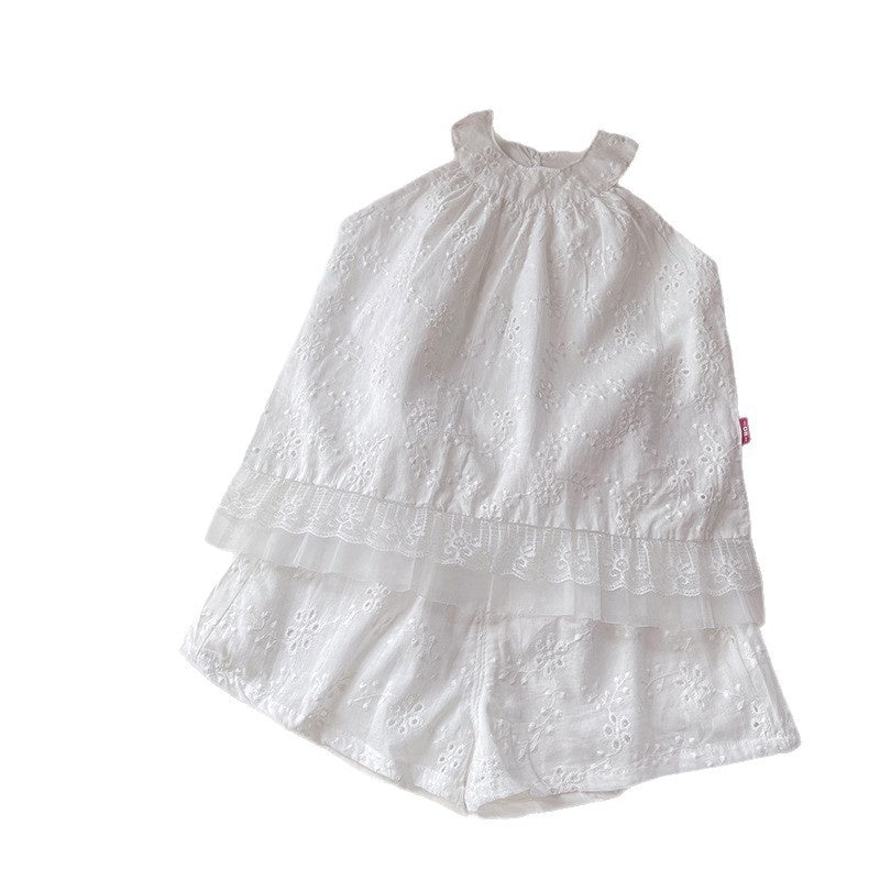 Stylish summer outfits baby girls aged 1-3 years, 5-piece set, infant girls' halter neck jacquard clothing, trendy clothes for toddlers